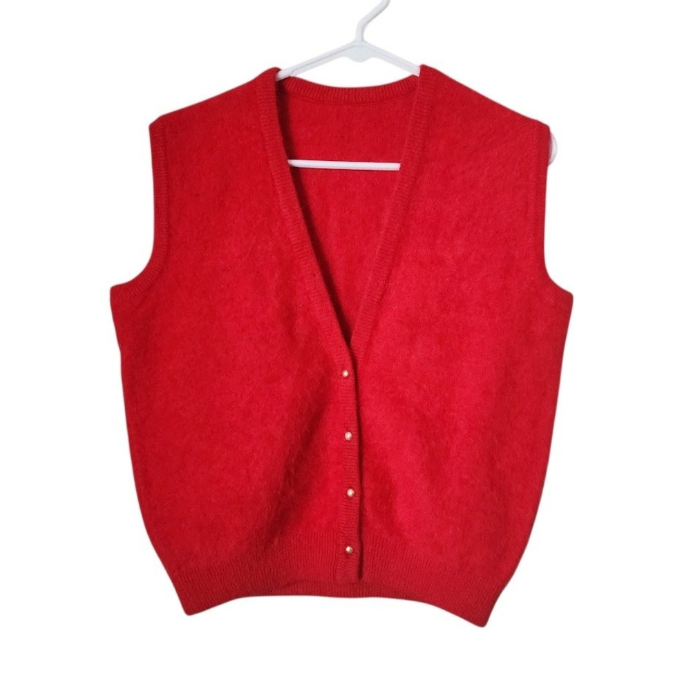 VINTAGE 80s Rabbit hair angora blend knit sweater vest in cherry red
